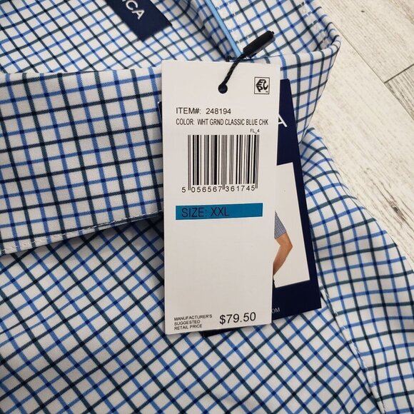 Nautica Performance Dress Shirt SS Blue Check Stretch Cooling Mens XXL 2XL NWT - Picture 6 of 12